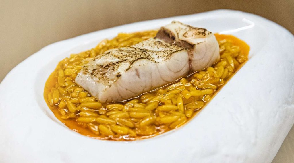 Ombrina boccadoro confit in burro scuro